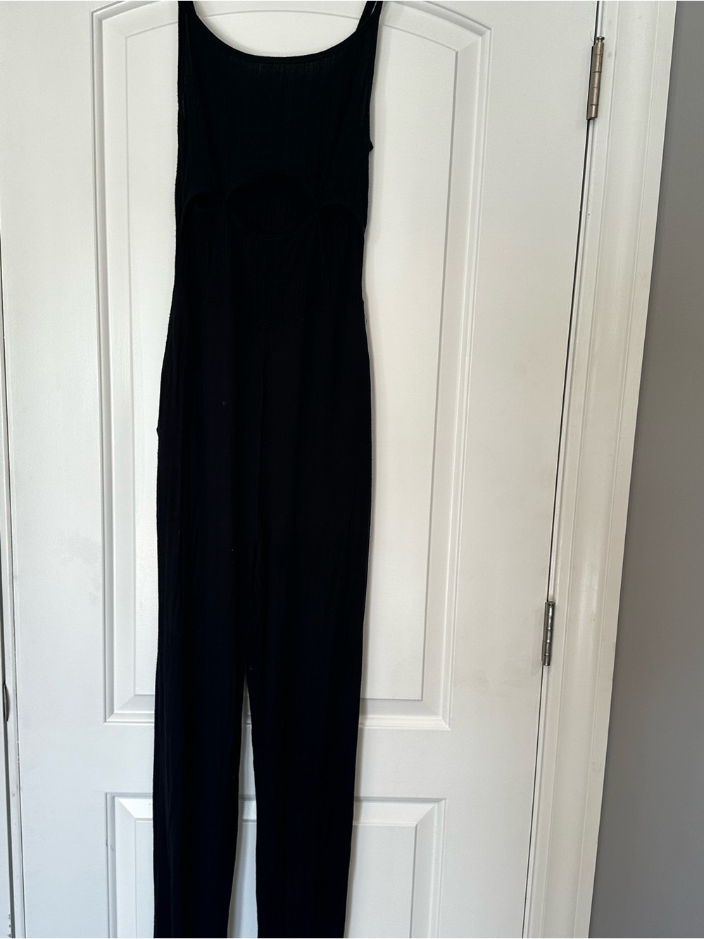 Forever 21 Cotton Black Ribbed Cutout Sleeveless Jumpsuit